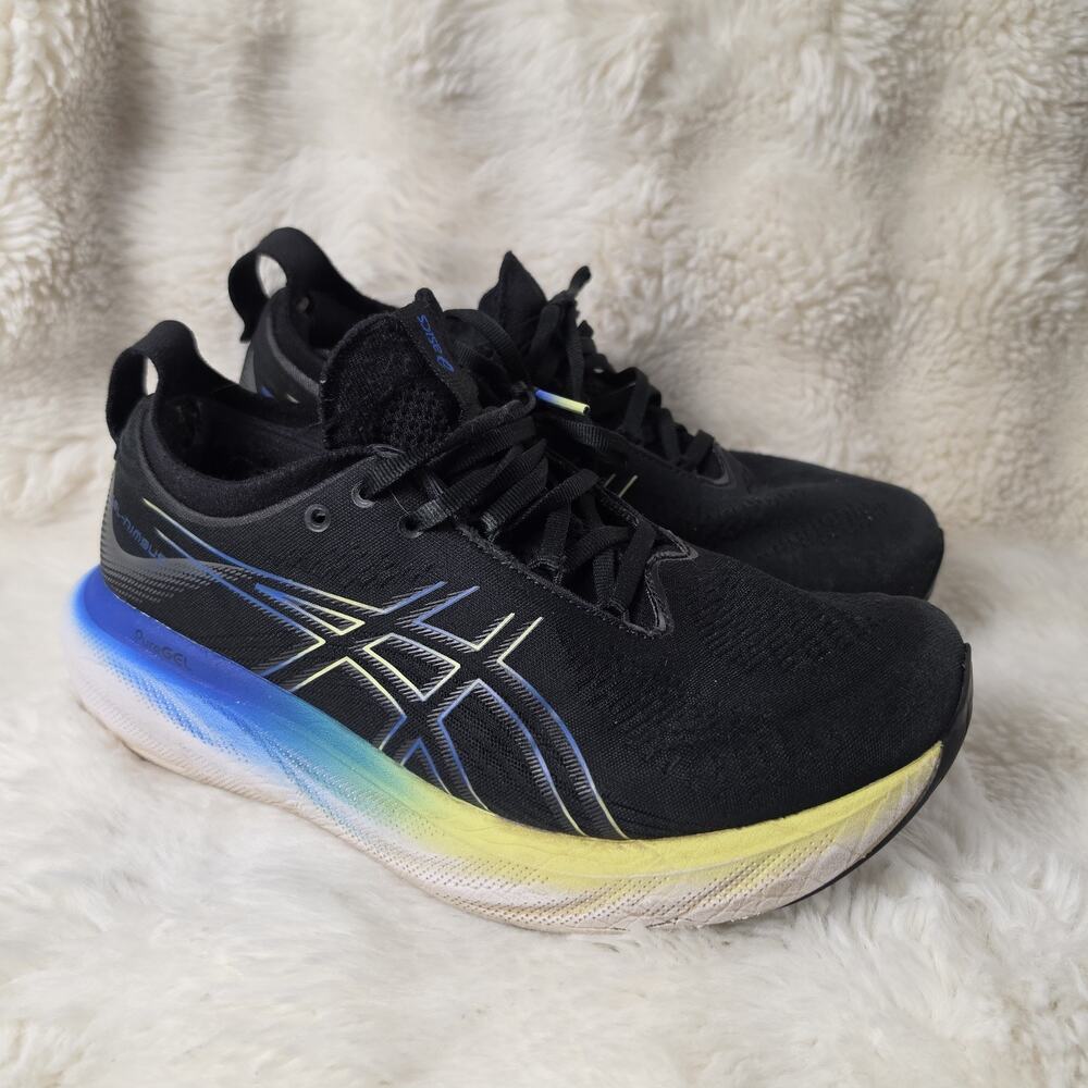 Mens Asics Gel Nimbus 25 Shoes Size 8 Extra Wide Black Blue Knit Running Sneaker
